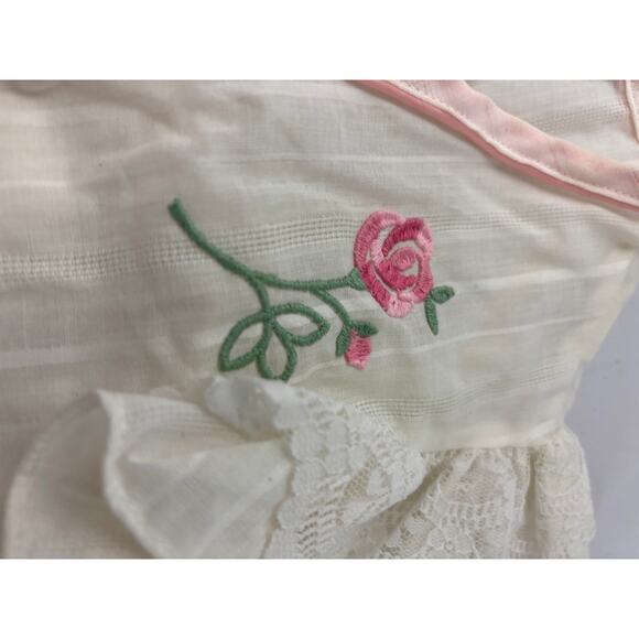 Vintage White Tiered Ruffles Dress with Shrug Pink Ribbon Lace Trim 6 USA - Picture 7 of 14